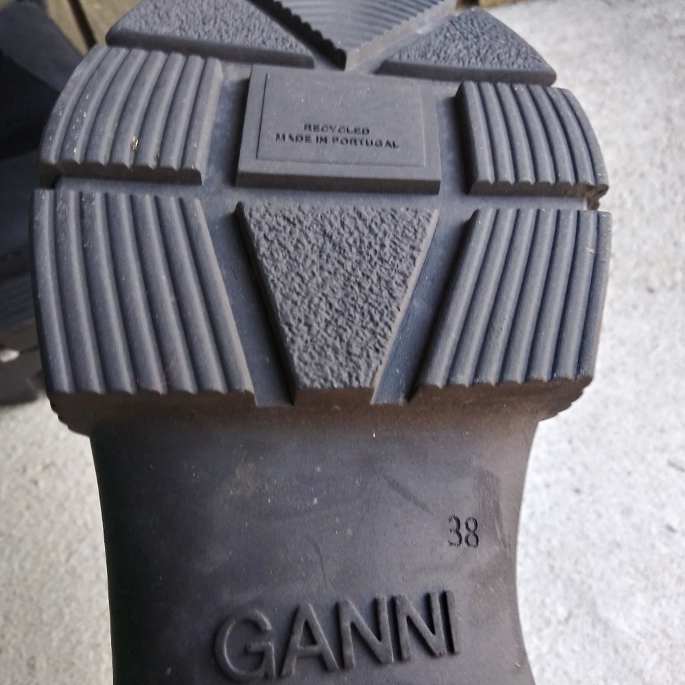 Ganni Black Lug Sole Chunky Heel Rubber Rain Ankle Boots Shoes Size 38 - Picture 10 of 10